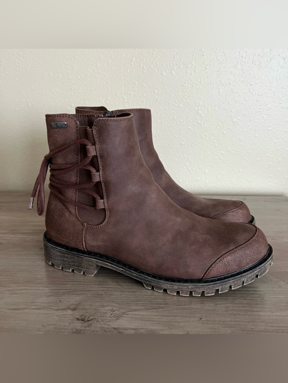 Roxy Kearney Boots Women's Size 9 Brown Ankle Lace-Up Moto Biker Zip Casual